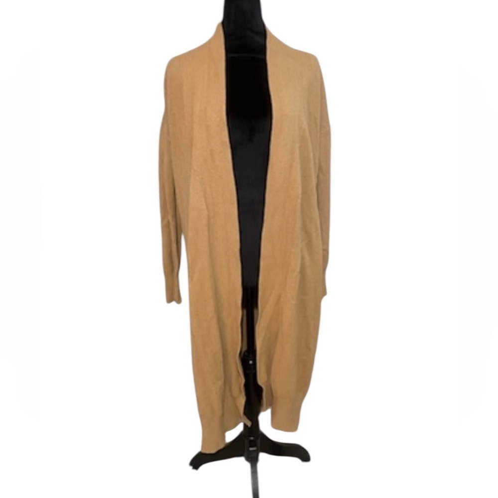 Long Open Front Camel-Colored Cardigan, Medium - Picture 1 of 4